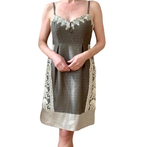 Anthropologie Moulinette Soeurs Olive Green Crochet embroidered rainwashed dress - Picture 16 of 16